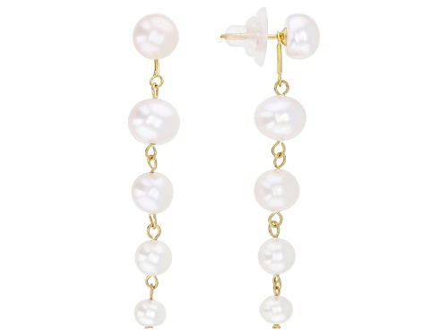 5-9mm White Cultured Freshwater Pearl 18k Yellow Gold Over Sterling Silver Earrings