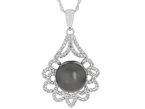 11mm Cultured Tahitian Pearl With Topaz Rhodium Over Sterling Silver Pendant With Chain