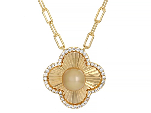 7mm Golden Cultured South Sea Pearl With Zircon 18k Yellow Gold Over Silver 18 Inch Necklace - Size 18