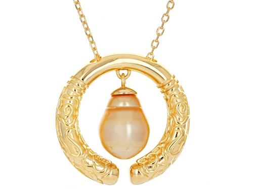 9mm Golden Cultured South Sea Pearl 18k Yellow Gold Over Sterling Silver 18 Inch Necklace - Size 18
