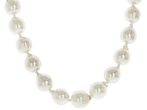 6-8.5mm White Cultured Japanese Akoya Pearl Rhodium Over Sterling Silver 18 Inch Strand Necklace - Size 18