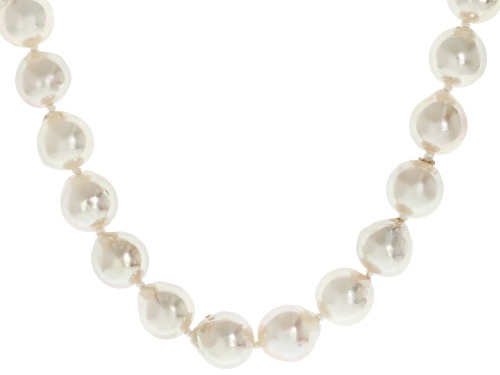 7-8mm White Cultured Japanese Akoya Pearl Rhodium Over Sterling Silver 18 Inch Strand Necklace - Size 18