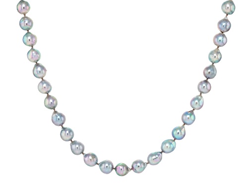 6-8.5mm Platinum Cultured Japanese Akoya Pearl Rhodium Over Sterling Silver 18 Inch Strand Necklace - Size 18