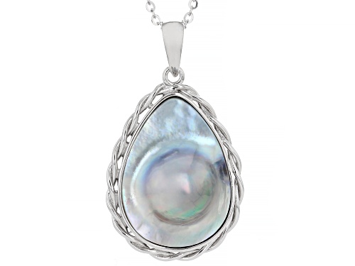 18x25mm Platinum Cultured South Sea Mabe Pearl Rhodium Over Sterling Silver Pendant With Chain