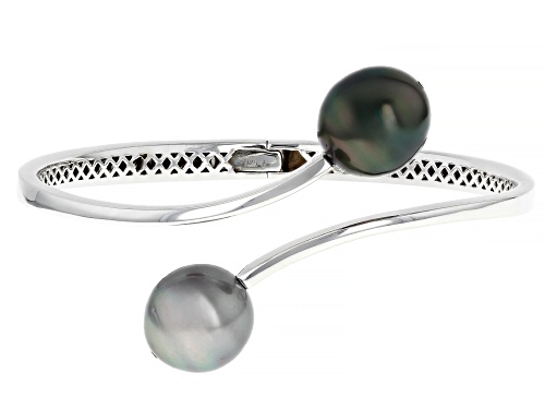12mm Multi-Color Cultured Tahitian Pearl Rhodium Over Sterling Silver Bangle