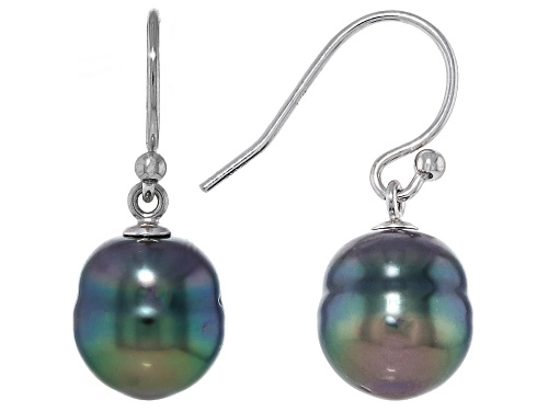 9mm Cultured Tahitian Gambier Pearl Rhodium Over Sterling Silver Earrings