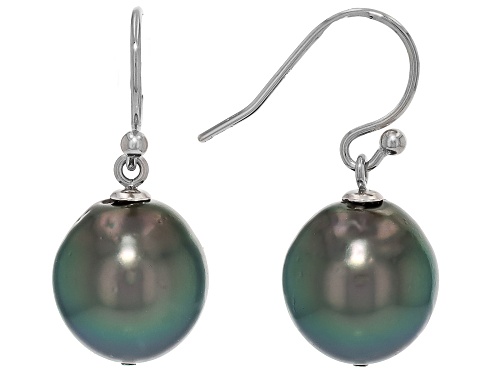 12mm Cultured Tahitian Pearl Rhodium Over Sterling Silver Earrings