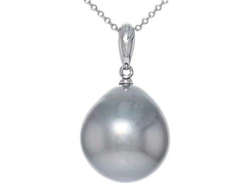13mm Platinum Cultured Tahitian Pearl 14k White Gold Pendant With Chain