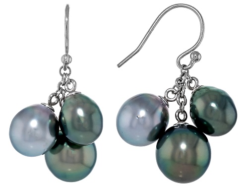 7-11mm Cultured Tahitian Pearl Rhodium Over Sterling Silver Earrings