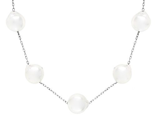 8mm White Cultured Japanese Akoya Pearl Rhodium Over Sterling Silver 17.5 Inch Necklace - Size 17.5
