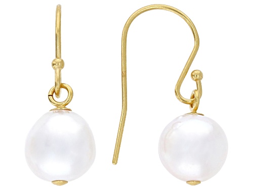 8mm White Cultured Japanese Akoya Pearl 14k Yellow Gold Over Sterling Silver Earrings