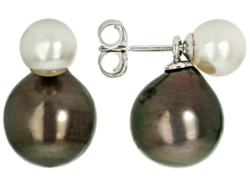 6-10mm Cultured Tahitian & Cultured Japanese Akoya Pearl 14k White Gold Earrings