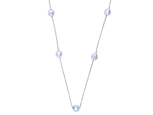 Photo of 7mm Platinum Cultured Japanese Akoya Pearl Rhodium Over Sterling Silver 24 Inch Necklace - Size 24