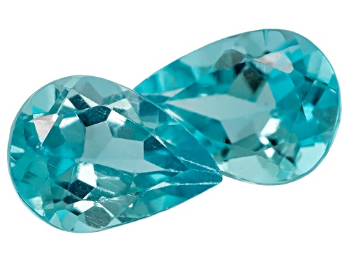 Photo of Madagascar Paraiba Color Apatite Matched Pair Of Avg 1.25ctw 7x5mm Pear Shape