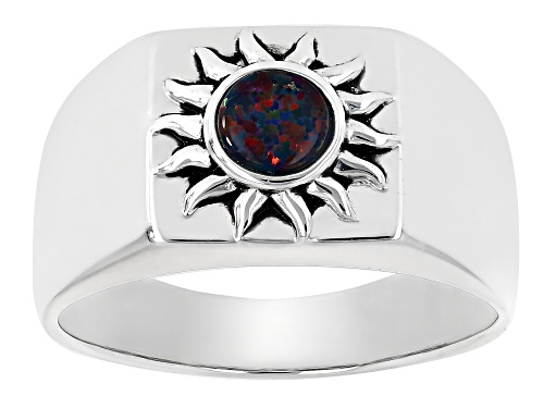 Australian Style™ .29ct Lab Created Black Opal Rhodium Over Silver Mens Ring - Size 11