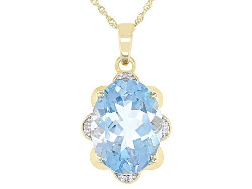 Photo of 10.92ctw Oval Blue Topaz and .02ctw Round Diamond 10k Yellow Gold Pendant With Chain