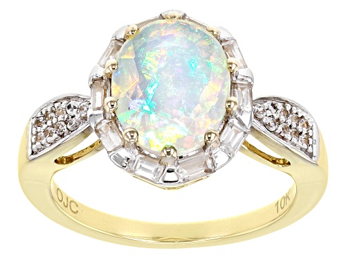 1.27ct Oval Ethiopian Opal With .87ctw Round White Zircon 10k Yellow Gold Ring - Size 8