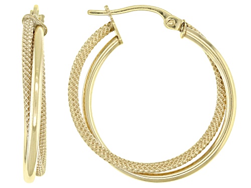 Photo of 10K Yellow Gold 20MM Polished Textured Double Round Tube Hoop Earrings