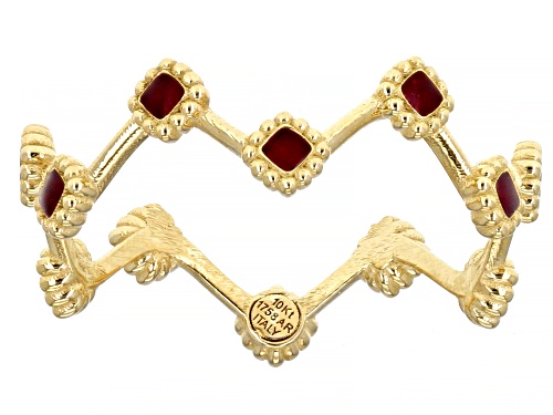 10K Yellow Gold Red Enamel Crown Band Ring - Size 7