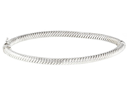 Photo of Rhodium Over 14K White Gold 4MM Polished and Textured Hinged Bangle