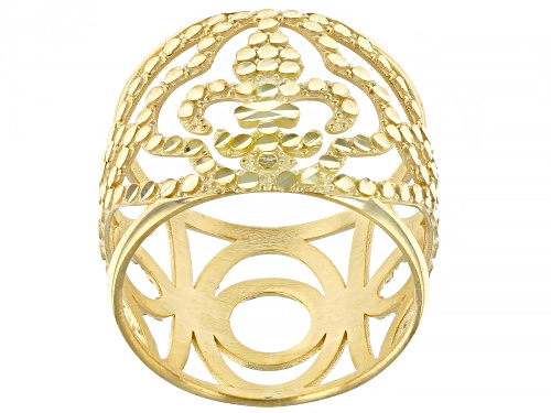 Photo of 10K Yellow Gold 15.8MM Diamond-Cut Fleur-de-Lis Dome Band Ring - Size 12