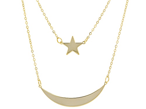 Photo of 10K Yellow Gold Multi-Row Moon and Star Necklace - Size 18