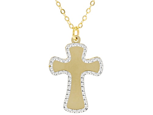 10K Yellow Gold with Rhodium Accents Cross Necklace - Size 20
