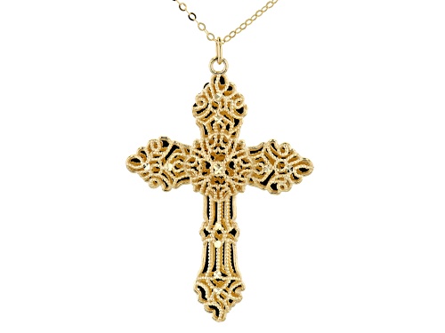 Photo of 10K Yellow Gold Filigree Magnifica Cross Pendant with 18 Inch Flat Rolo Chain