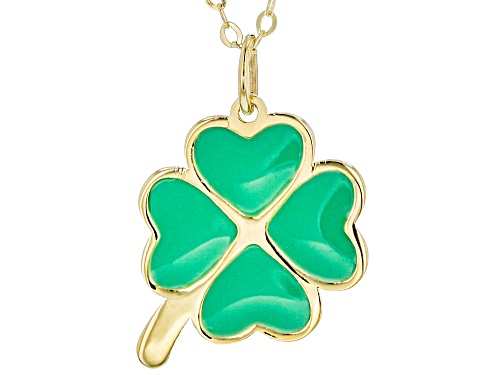 Photo of 10K Yellow Gold Green Enamel Clover 18 Inch Necklace - Size 18