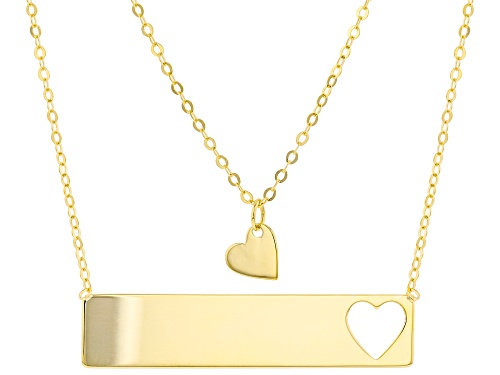 Photo of 10K Yellow Gold Set of 2 Heart and Cut-Out Bar 13 and 16 Inch Necklace