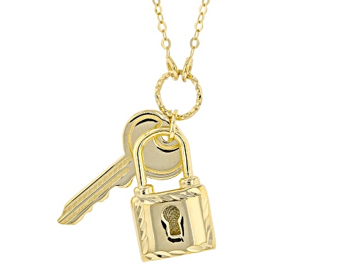 10K Yellow Gold Padlock and Key 18 Inch Necklace - Size 18