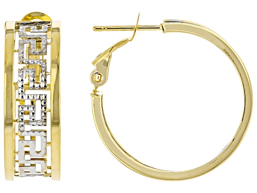 Photo of 10k Yellow Gold & Rhodium Over 10k Yellow Gold Greek Key Hoop Tube Earrings