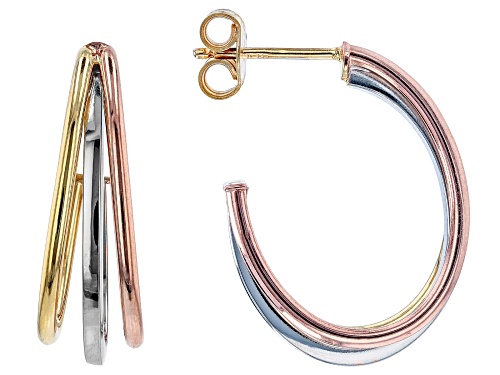 Splendido Oro™ 10k Yellow Gold, 10k Rose Gold and Rhodium Over 10k White Gold Tube Hoop Earrings