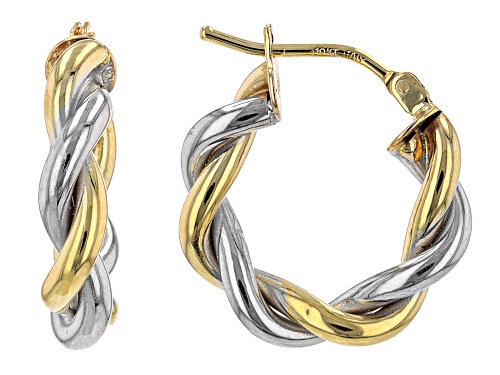 10k Yellow Gold & Rhodium Over 10k Yellow Gold Twisted Tube Hoop Earrings