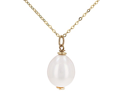 10k Yellow Gold White Cultured Fresh Water Pearl Drop 18" Necklace - Size 18