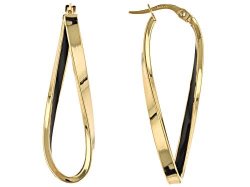 10K Yellow Gold Black Enamel Infinity Hoop Earrings