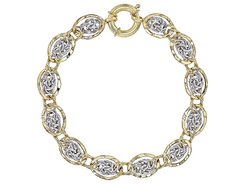 10k Yellow Gold and Rhodium over 10K White Gold Two-Tone Rosetta Bracelet - Size 8