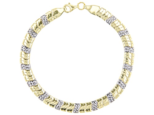 10k Yellow Gold & Rhodium Over 10k Yellow Gold Diamond-Cut Designer Link Bracelet - Size 7.5