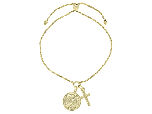 10k Yellow Gold Angel & Cross Charm Bolo Bracelet - Size 9