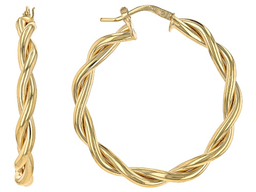 Splendido Oro (TM) Divino 14k Yellow Gold With a Sterling Silver Core 1 3/8" Twisted Hoop Earrings