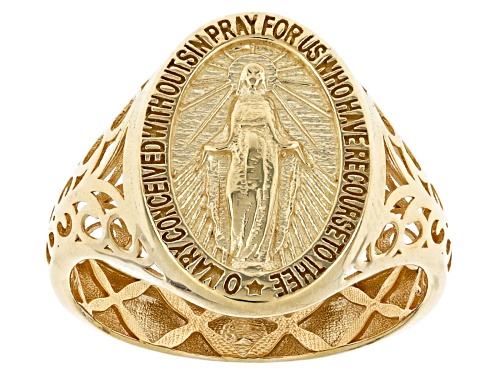 Splendido Italian Jewelry™ 10k Yellow Gold Holy Mary Design Signet Ring - Size 8