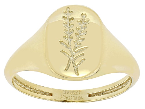 10k Yellow Gold Olive Branch Signet Ring - Size 8