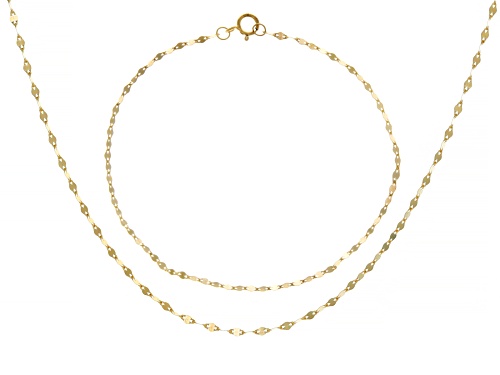 10k Yellow Gold 2mm Solid Mirror Link Bracelet & 20 Inch Chain Set of 2