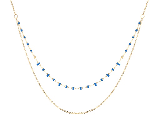 10k Yellow Gold Blue Enamel Station Multi-Row 18 Inch Necklace - Size 18