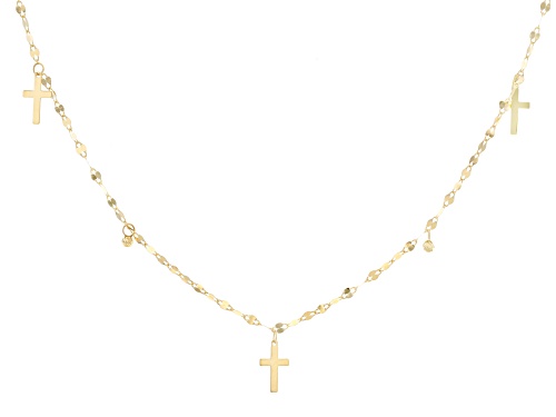 10k Yellow Gold Cross & Diamond-Cut Bead Mirror Link 18 Inch Necklace - Size 18