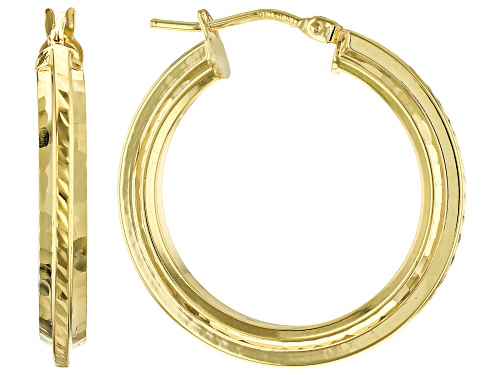 10k Yellow Gold 1" Knife Edge Diamond-Cut Hoop Earrings