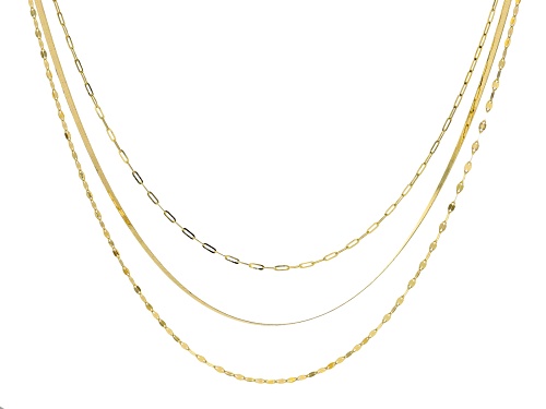 10k Yellow Gold Paperclip, Herringbone, & Mirror Link Multi-Row 15 Inch Necklace - Size 15