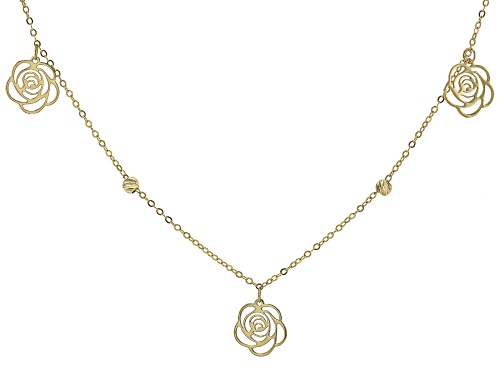 14k Yellow Gold Flower Station Necklace - Size 18