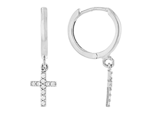 Splendido Oro™ Rhodium Over 14k White Gold 0.12ctw Bella Luce® Dangle Cross Earrings