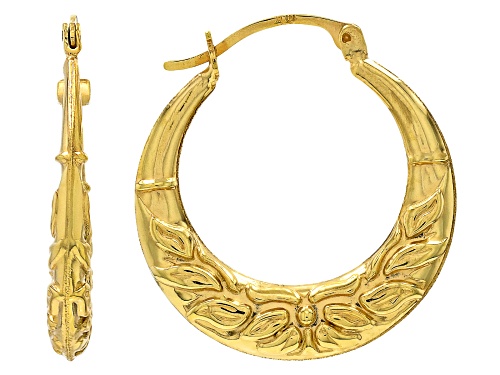 10k Yellow Gold Floral Hoop Earrings